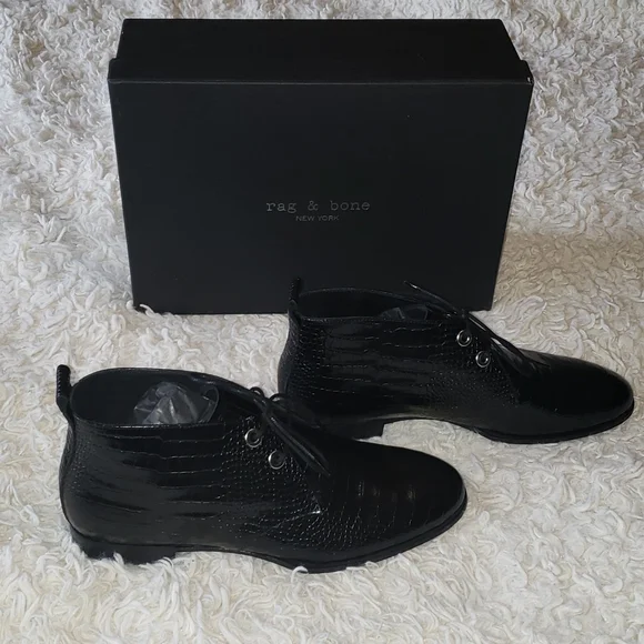 Rag & Bone Audrey Desert Boot Black Croco 10 nwt